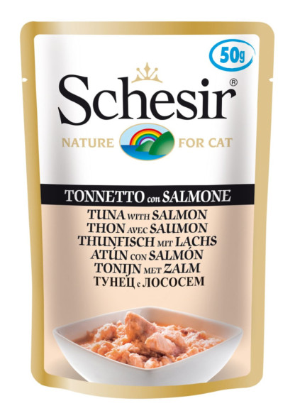 Schesir Cat Adult влажный корм для взрослых кошек с тунцом и лососем в паучах - 50 г х 30 шт