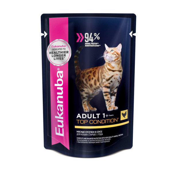 Влажный корм Eukanuba Adult Cat для кошек с курицей в соусе - 85 г х 24 шт