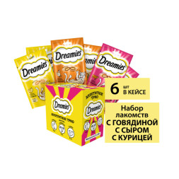 Dreamies Аппетитное трио набор лакомств для кошек: с курицей 60 г х 2 шт, с говядиной 60 г х 2 шт, с сыром 60 г х 2 шт