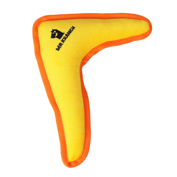 Mr.Kranch игрушка для собак средних и крупных пород Бумеранг с пищалкой, 34х28,5х6,5 см, желтый