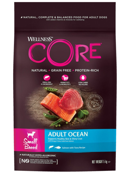 Wellness Core сухой корм для взрослых собак мелких пород с лососем и тунцом 5 кг