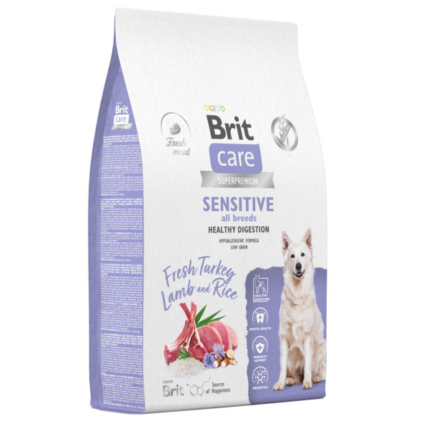 Brit Care Dog Adult Sensitive Healthy Digestion сухой корм для собак всех пород с чувствительным пищеварением, с индейкой и ягненком - 12 кг