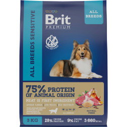 Brit Premium Dog Sensitive сухой корм для взрослых собак всех пород с чувствительным пищеварением с ягненком и индейкой - 3 кг