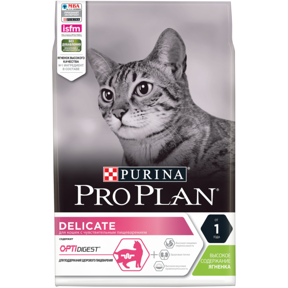 Purina Pro Plan Delicate сухой корм для кошек с чувствительным пищеварением и привередливых к еде с ягненком - 3 кг