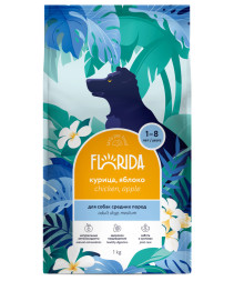 Florida сухой корм для взрослых собак средних пород с курицей и яблоком - 1 кг