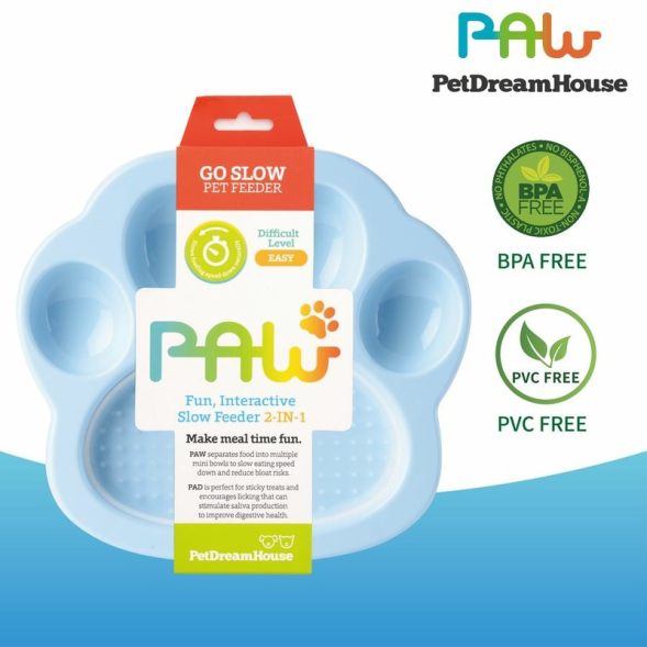PetDreamHouse PAW 2-IN-1 Mini Slow Feeder &amp;amp; Lick Pad Baby Blue Easy миска Лапа для медленного кормления 2в1 мини, голубая - 200 г