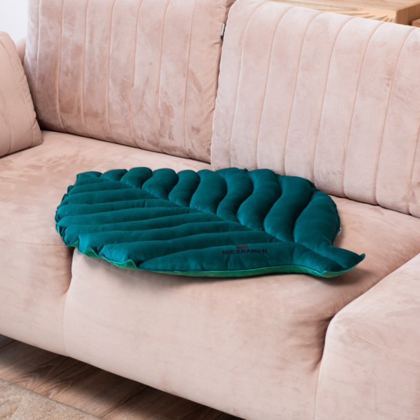 Mr.Kranch лежанка для собак Листочек, средняя двусторонняя с имитацией кожи, 90х65х5 см, зеленая