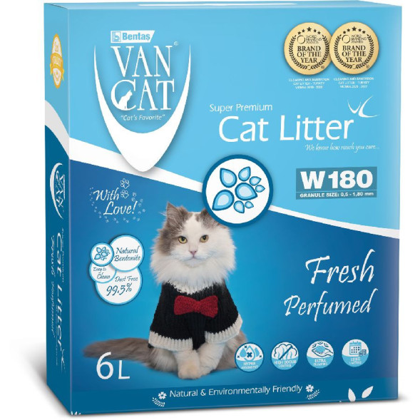 Van Cat W180 Комкующийся наполнитель для кошек с ароматом весенней свежести - 6 л (5,1 кг)