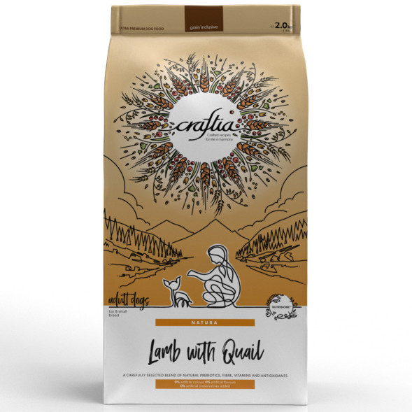 CRAFTIA NATURA сухой корм для взрослых собак миниатюрных и мелких пород с ягненком и перепелкой - 2 кг