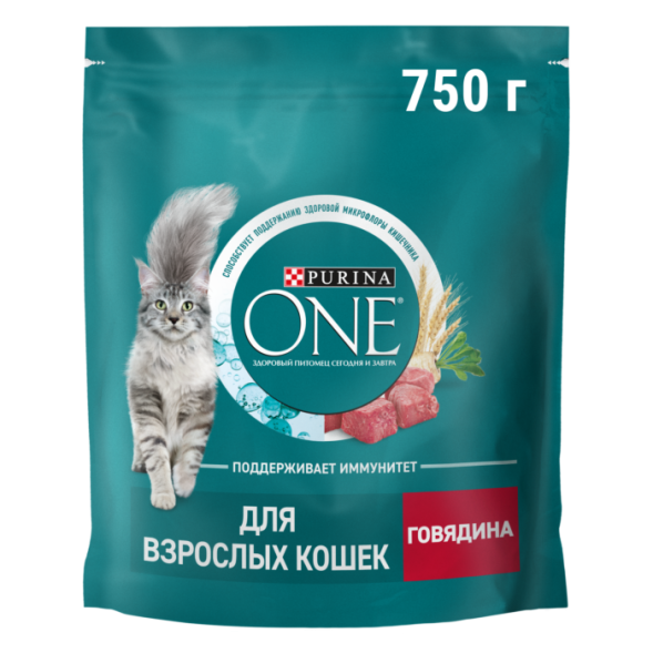Сухой корм Purina ONE® для взрослых кошек с говядиной 750 г