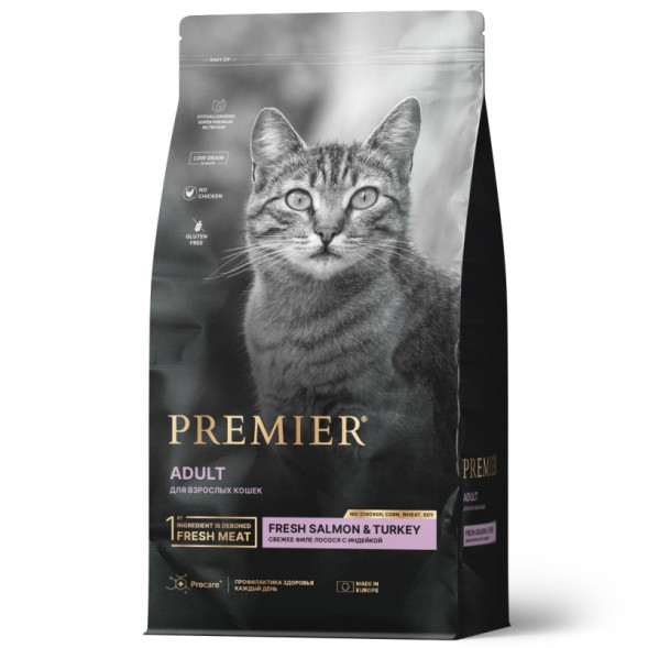 Premier Cat Salmon&amp;amp;Turkey ADULT (Свежее филе лосося с индейкой для кошек) 2 кг