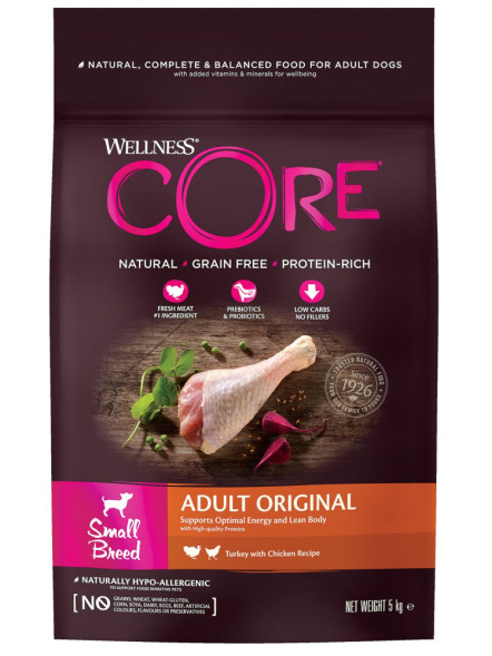 Wellness Core сухой корм для взрослых собак мелких пород с индейкой и курицей 5 кг