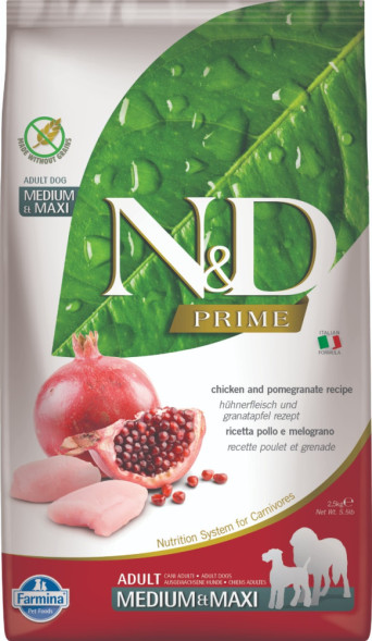 Farmina N&amp;amp;D Prime Dog Chicken &amp;amp; Pomegranate Adult Medium &amp;amp; Maxi сухой беззерновой корм для взрослых собак средних и крупных пород с курицей и гранатом - 2,5 кг