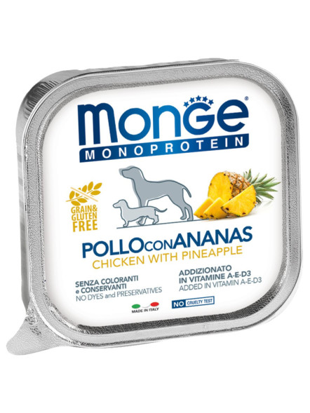 Monge Dog Monoprotein Fruits влажный корм для взрослых собак с курицй и ананасом в ламистере 150 г (24 шт в уп)