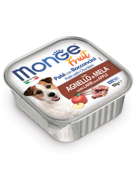 Monge Dog Fruit влажный корм для взрослых собак с ягненком и яблоком в ламистере 100 г (32 шт в уп)