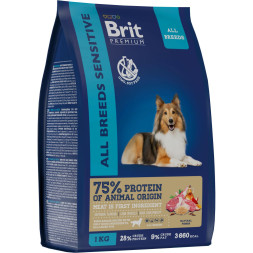 Brit Premium Dog Sensitive сухой корм для взрослых собак всех пород с чувствительным пищеварением с ягненком и индейкой - 1 кг