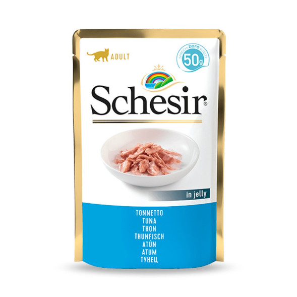 Schesir Cat Adult влажный корм для взрослых кошек с тунцом в желе в паучах - 50 г х 30 шт