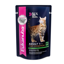 Влажный корм Eukanuba Adult Cat для кошек с говядиной в соусе - 85 г х 24 шт