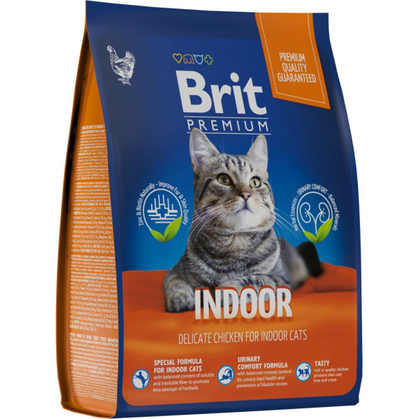 Brit Premium Cat Indoor сухой корм для кошек домашнего содержания с курицей - 2 кг