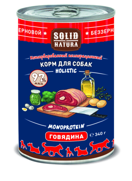 Solid Natura Holistic Говядина влажный корм для собак жестяная банка 0,34 кг (12 шт в уп)
