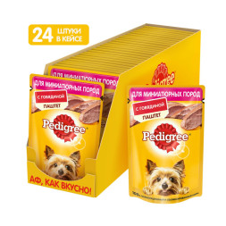 Pedigree влажный корм для взрослых собак миниатюрных пород паштет с говядиной, в паучах - 80 г х 24 шт