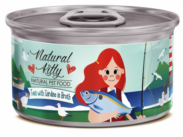 Pettric Natural Kitty влажный корм для взрослых кошек с тунцом и сардинами в бульоне, в консервах - 80 г х 24 шт