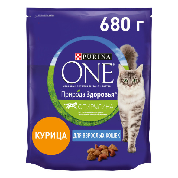Purina One Природа Здоровья сухой корм для взрослых кошек с курицей - 680 г