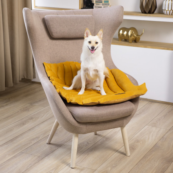 Mr.Kranch лежанка для собак Листочек, большая двусторонняя с имитацией кожи, 120х73х6 см, охра