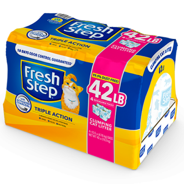 Fresh Step Triple Action Clumping Scented комкующийся глиняный наполнитель для кошачьего туалета, с активированным углем - 42 л (19,1 кг - 4,8 кг x 4 шт)