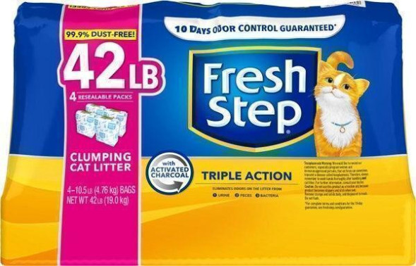 Fresh Step Triple Action Clumping Scented комкующийся глиняный наполнитель для кошачьего туалета, с активированным углем - 42 л (19,1 кг - 4,8 кг x 4 шт)