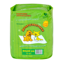Доброзверики Сухие лапки подстилки впитывающие для животных с суперабсорбентом 60х40 см, 12 шт