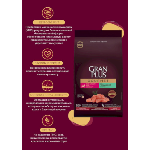 Granplus Gourmet Dog сухой корм для взрослых собак мелких пород, с индейкой и рисом - 3 кг