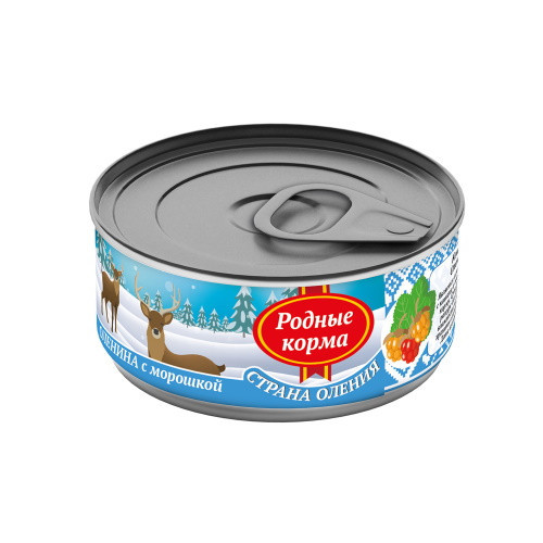 Родные Корма влажный корм для взрослых собак оленина с морошкой в консервах - 100 г х 24 шт