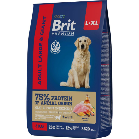Brit Premium Dog Adult Large and Giant сухой корм для взрослых собак крупных и гигантских пород с курицей - 8 кг