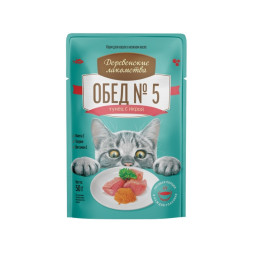 Деревенские лакомства влажный корм для кошек, обед №5 тунец с икрой в нежном желе - 50 г х 12 шт