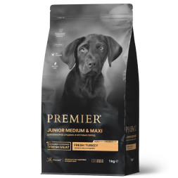 Premier Dog Turkey Junior Medium &amp;amp; Maxi сухой корм для юниоров средних и крупных пород, свежее мясо индейки - 1 кг
