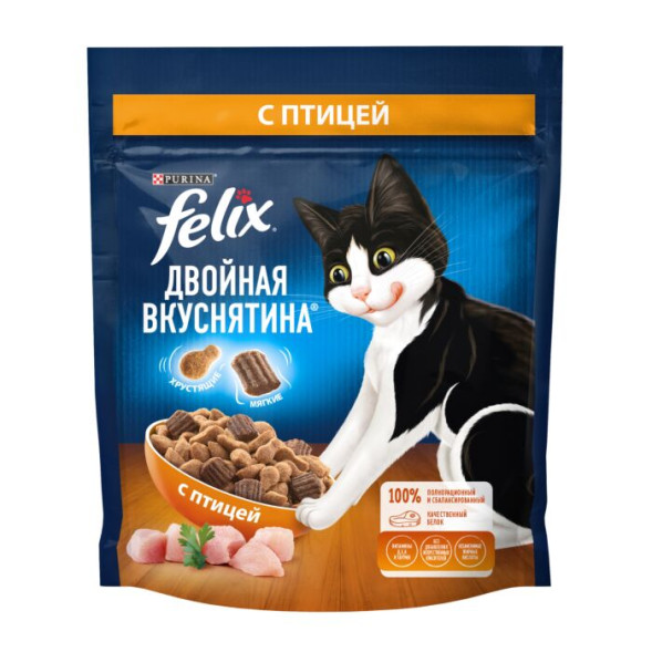 Сухой корм Felix Двойная Вкуснятина для взрослых кошек, с птицей 200г