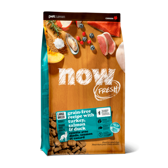 NOW Fresh Grain Free 27/13 сухой беззерновой корм для взрослых собак крупных пород, с индейкой, уткой и овощами - 11,34 кг