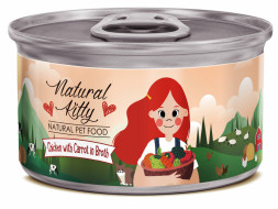 Pettric Natural Kitty влажный корм для взрослых кошек с курицей и морковью в бульоне, в консервах - 80 г х 24 шт