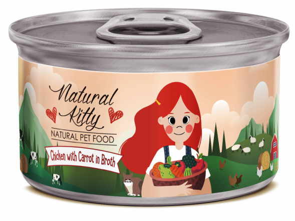 Pettric Natural Kitty влажный корм для взрослых кошек с курицей и морковью в бульоне, в консервах - 80 г х 24 шт