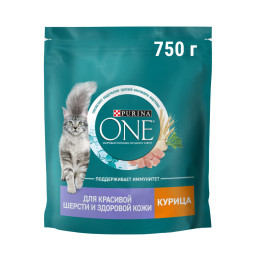 Purina One сухой корм для взрослых кошек сухой корм для красивой шерсти и вывода шерсти с курицей и цельными злаками - 750 г