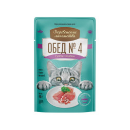 Деревенские лакомства влажный корм для кошек, обед №4 тунец с крабом в нежном желе - 50 г х 12 шт