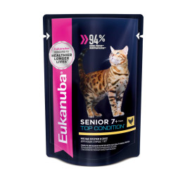 Влажный корм Eukanuba Cat Senior для пожилых кошек с курицей в соусе - 85 г х 24 шт