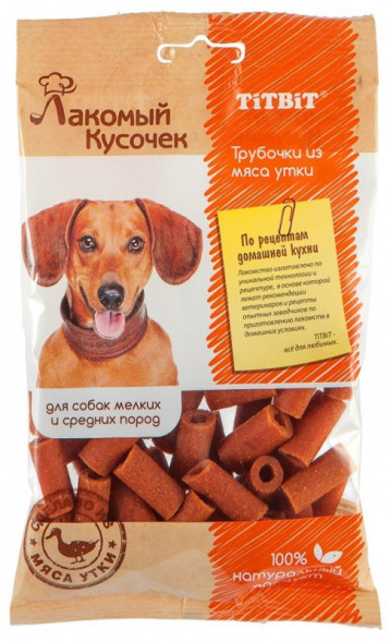 TiTBiT Лакомый кусочек лакомство для собак трубочки из мяса утки - 80 г