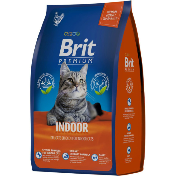 Brit Premium Cat Indoor сухой корм для кошек домашнего содержания с курицей - 800 г